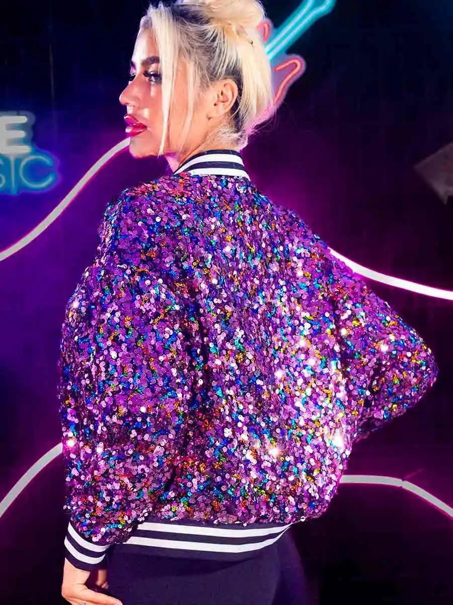 Sparkly Purple Jacket - Trendy Shiny Colorful Jackets - Image 3