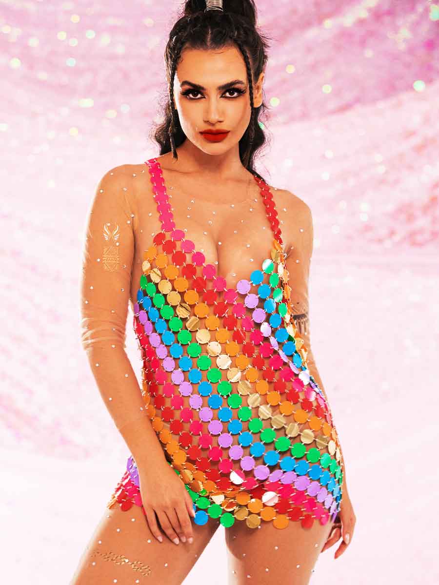 Rainbow Chainmail Dress for Parties and Cocktails - Image 2
