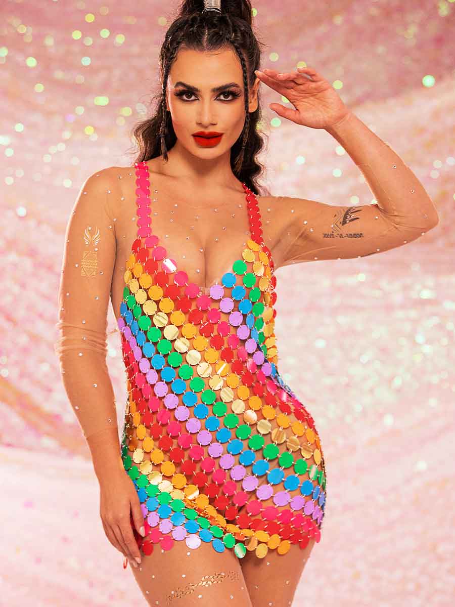 Rainbow Chainmail Dress for Parties and Cocktails - Image 3