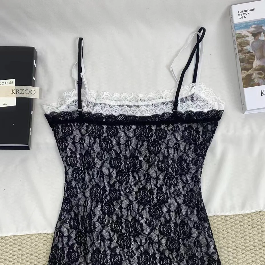 Black And White Lace Strap Dress - Image 3