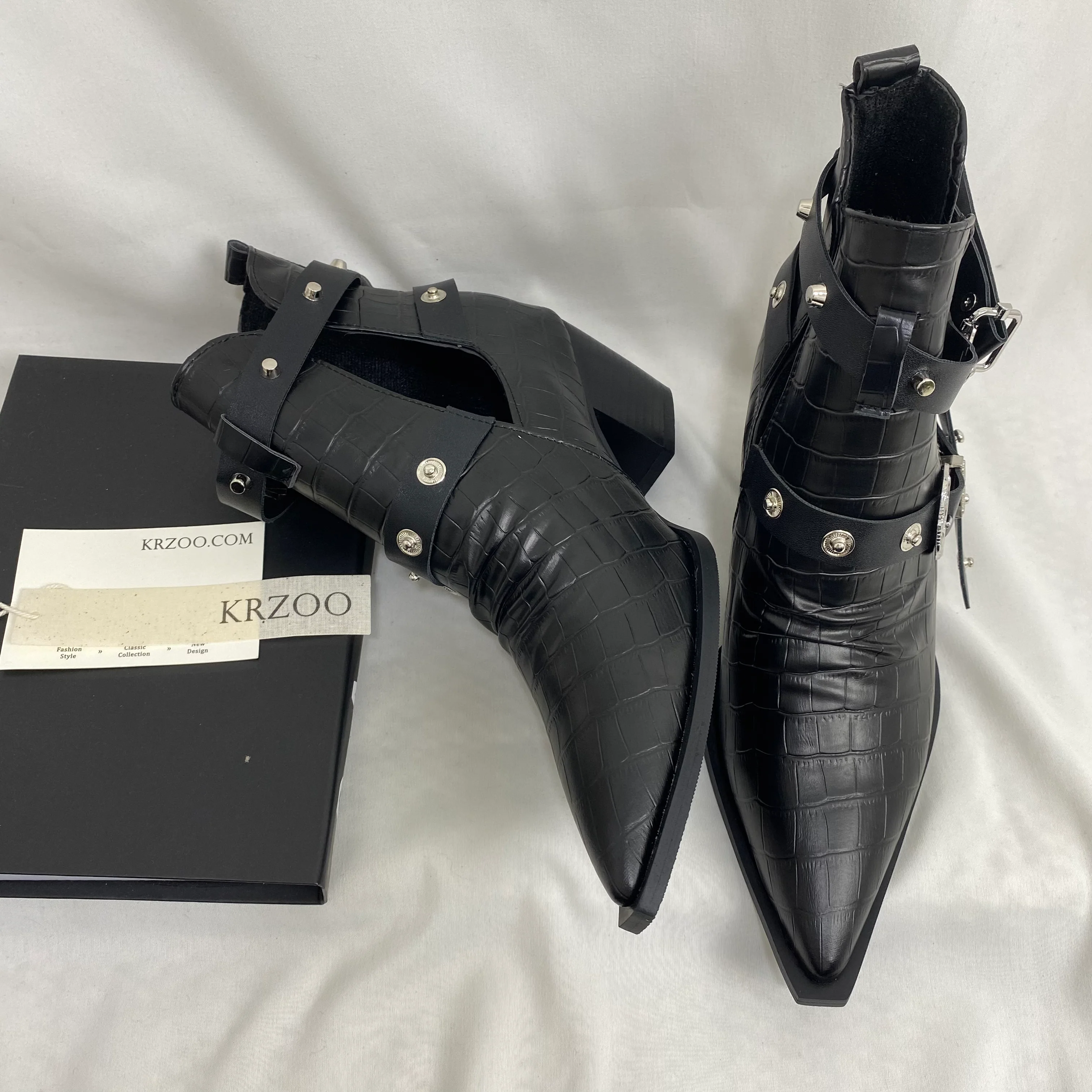Black Leather Buckle Ankle Boots - Image 3