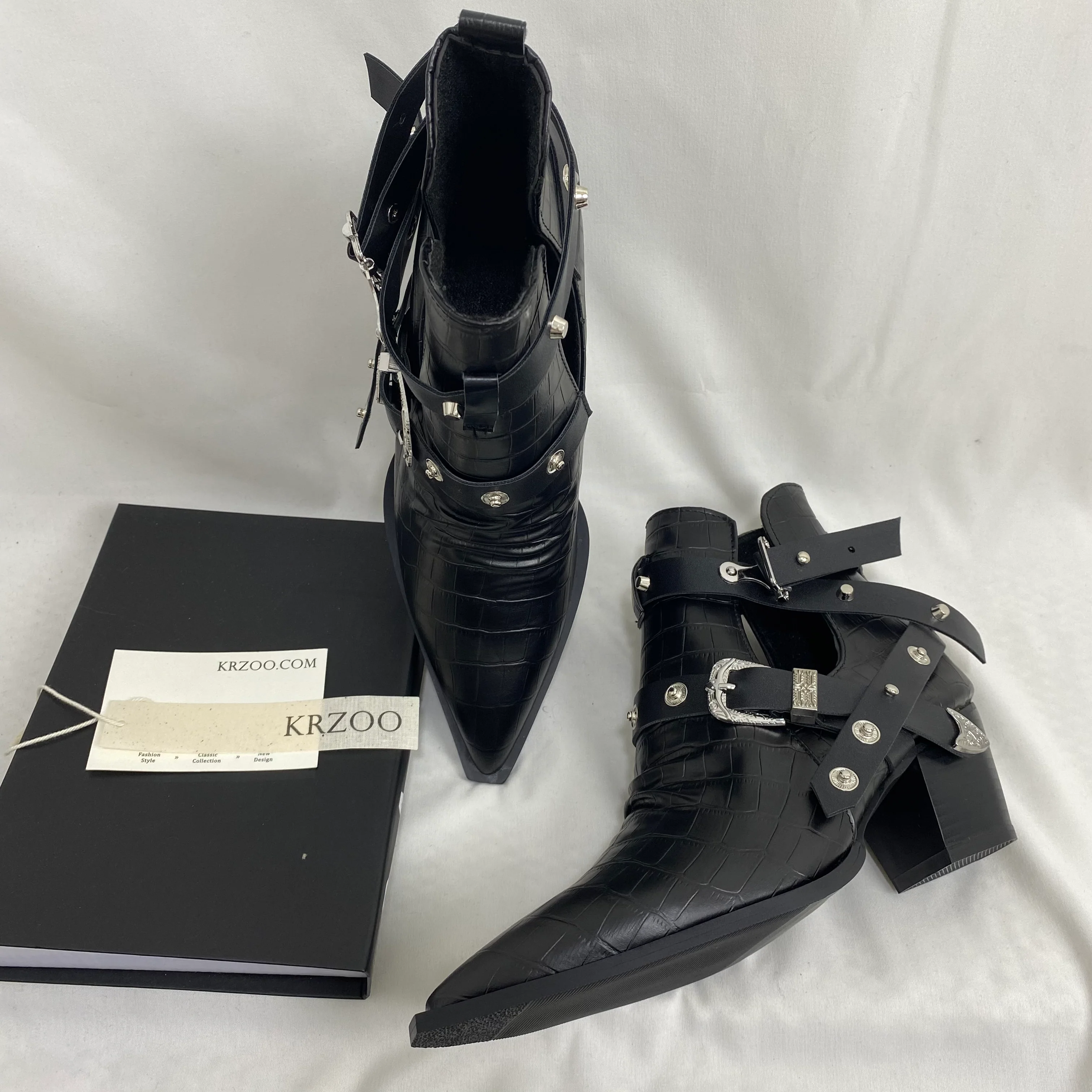 Black Leather Buckle Ankle Boots - Image 4
