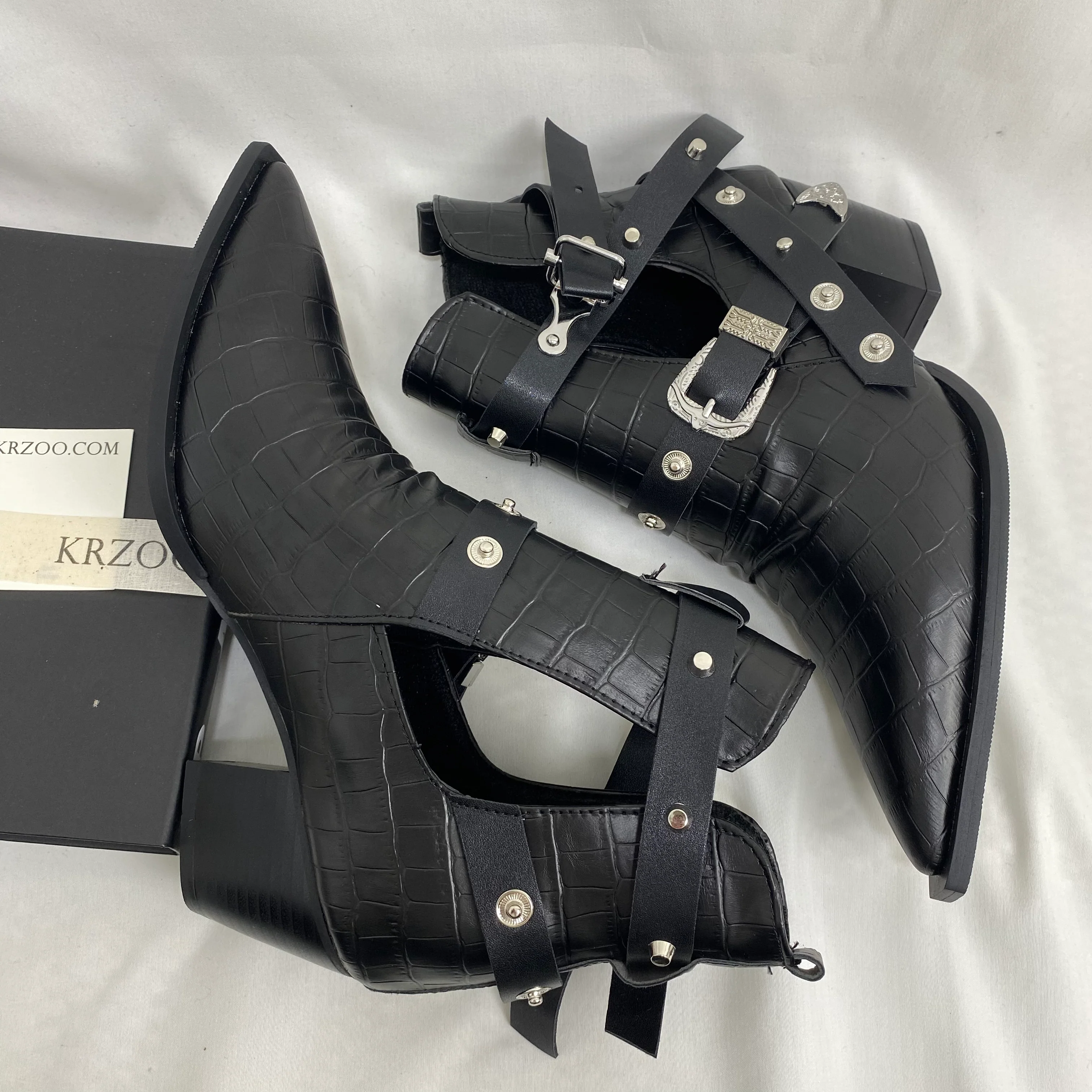 Black Leather Buckle Ankle Boots - Image 5