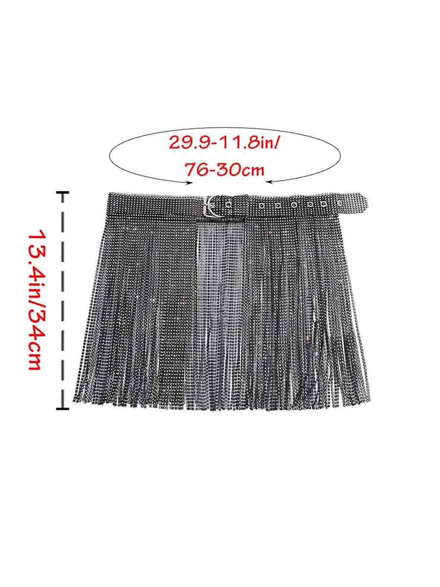 Shiny Wrap Belt Skirt - Black Rhinestone Tassel Skirt - Image 3