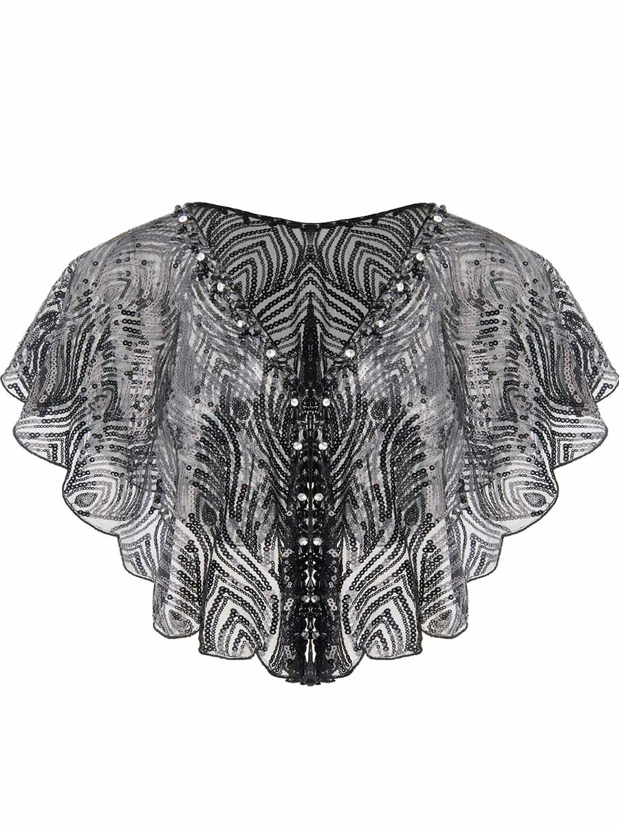 Black Sequin Cape Mesh Cover-Up - Image 5