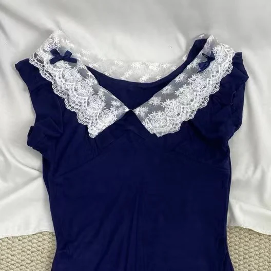 Blue Lace-Trimmed Dress - Image 3