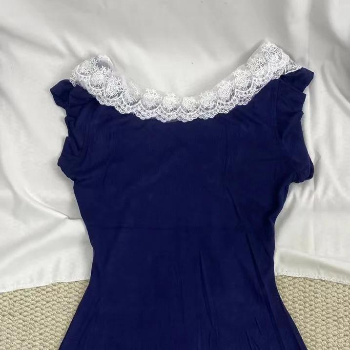 Blue Lace-Trimmed Dress - Image 4