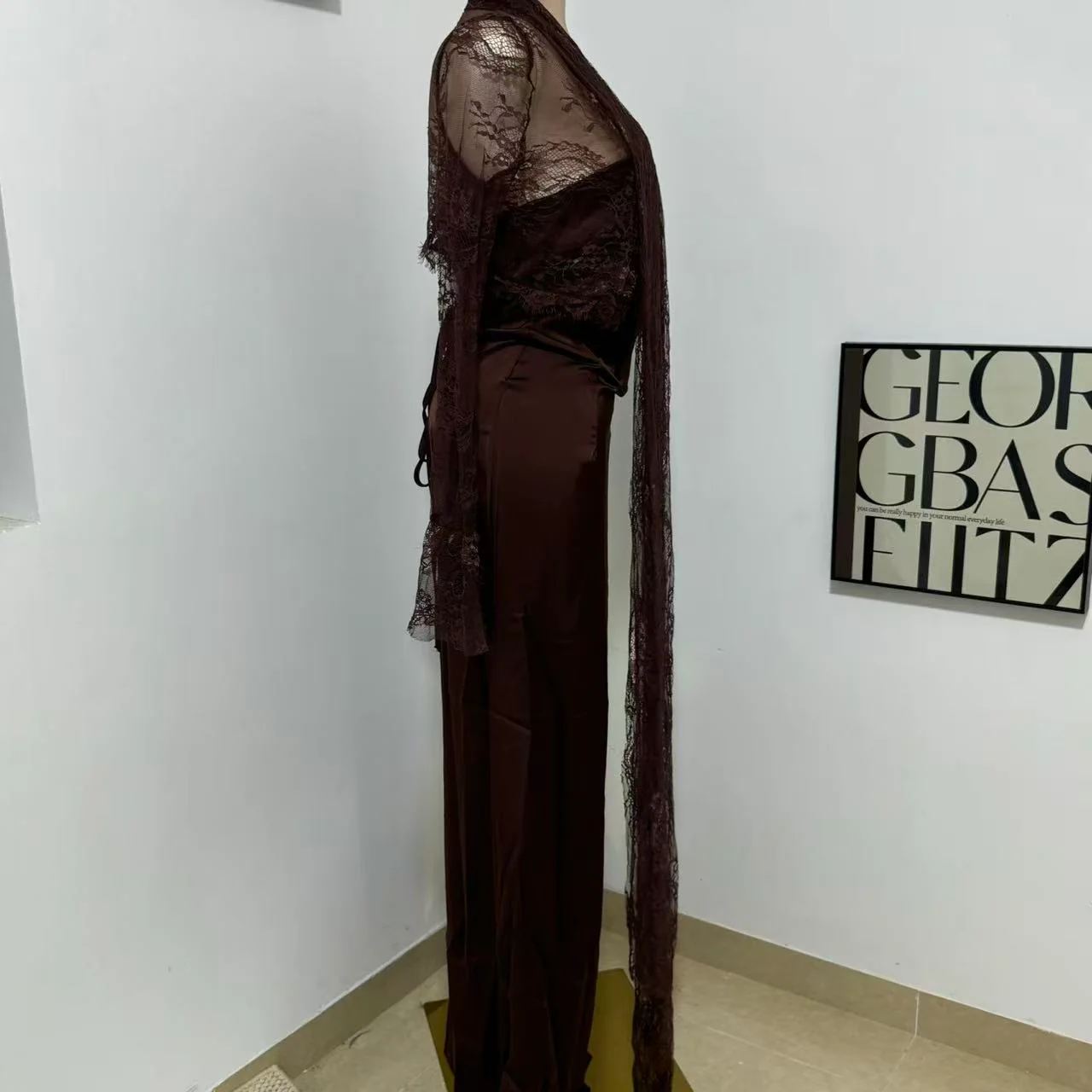 Brown Lace-Waist Dress - Image 2