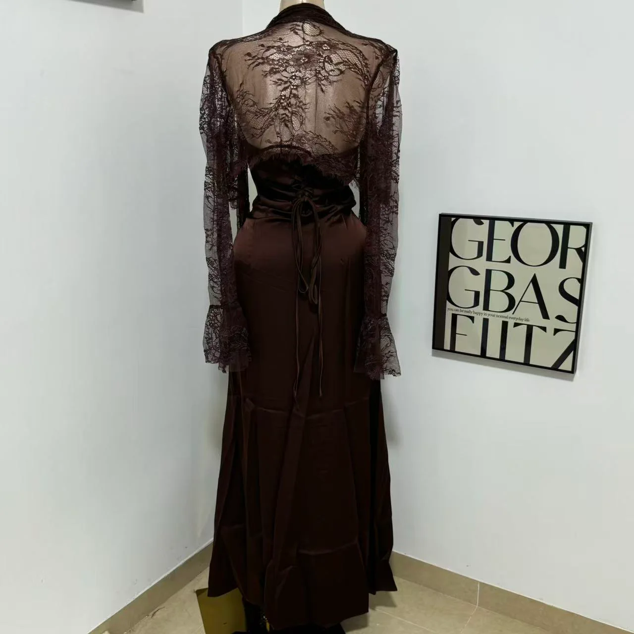 Brown Lace-Waist Dress - Image 3