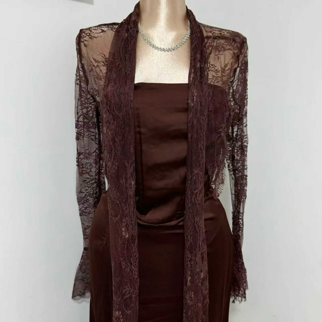 Brown Lace-Waist Dress - Image 4