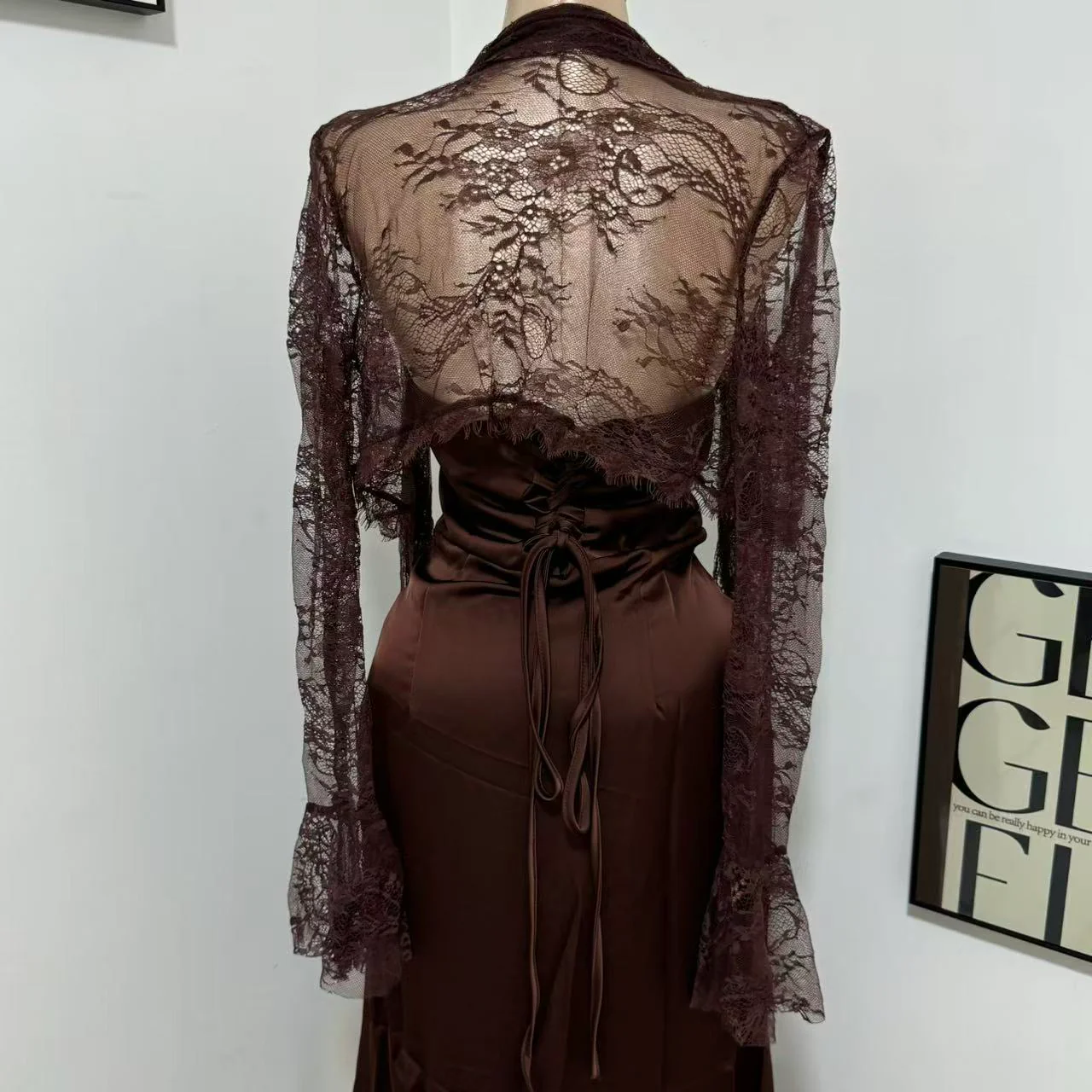 Brown Lace-Waist Dress - Image 5