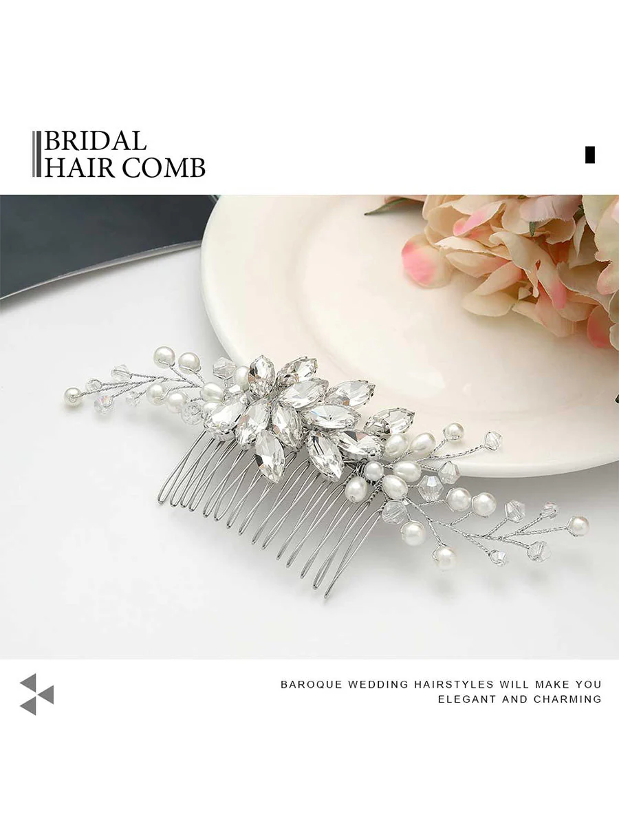 Vintage Pearl and Crystal Hair Comb �Formal Hairpiece - Image 6