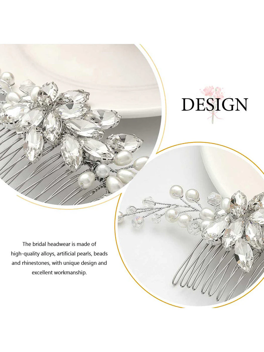 Vintage Pearl and Crystal Hair Comb �Formal Hairpiece - Image 7