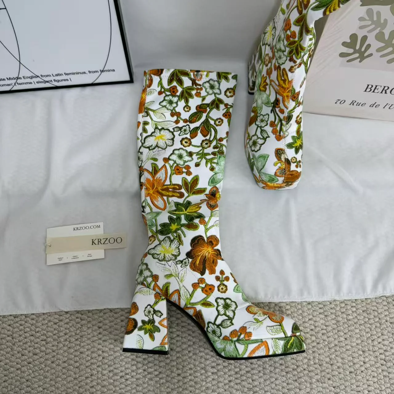 Color-block Floral Knee-High Boots - Image 2