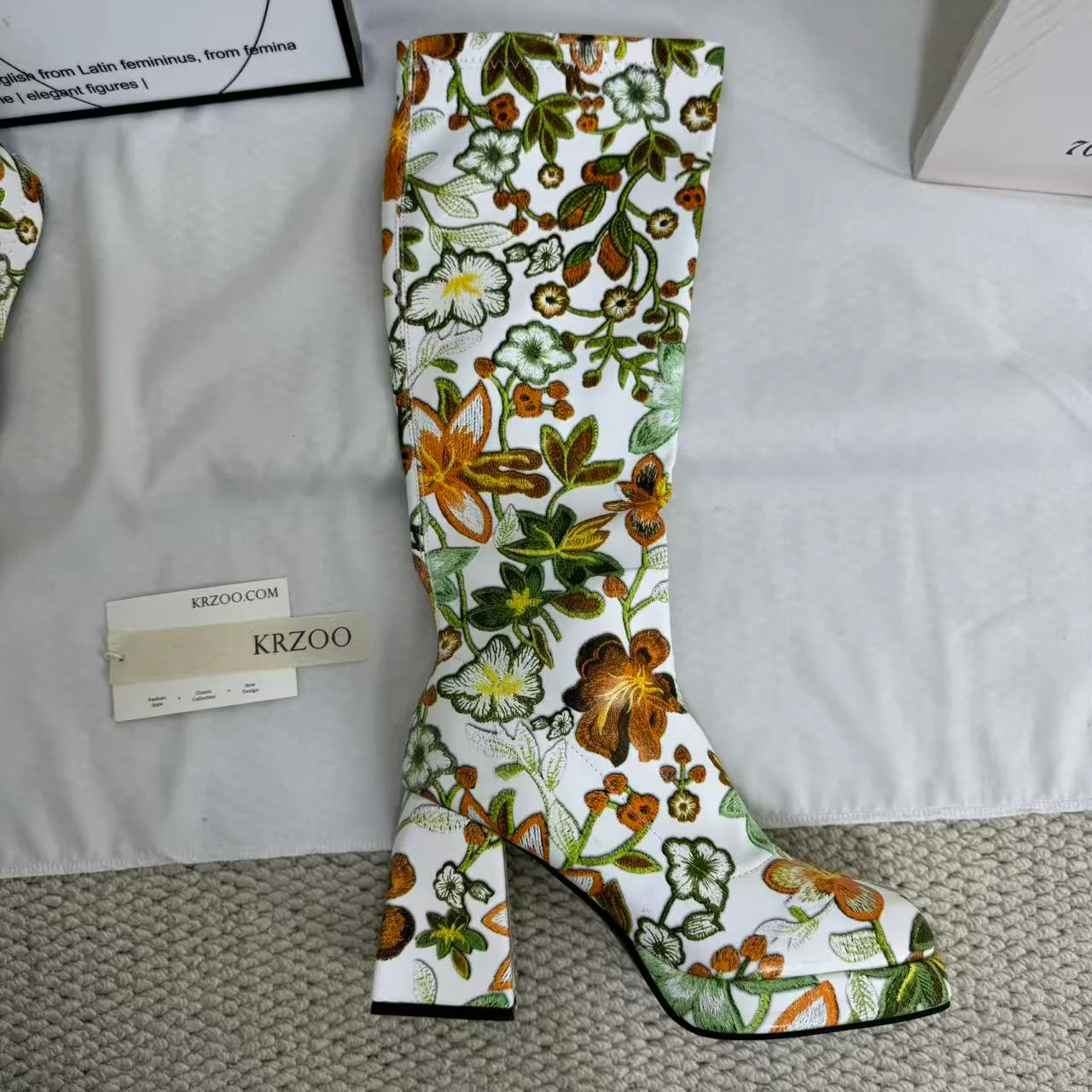Color-block Floral Knee-High Boots - Image 5