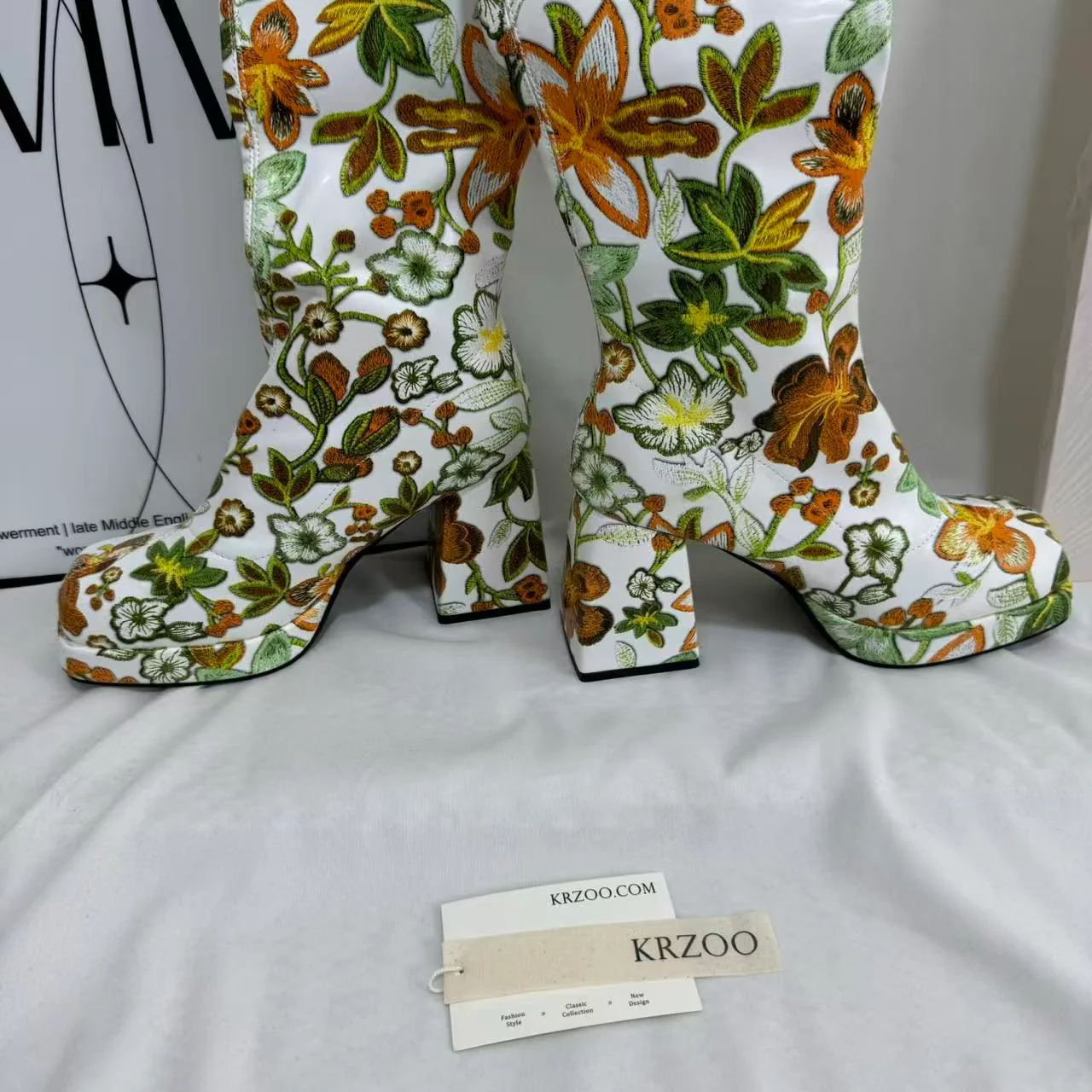 Color-block Floral Knee-High Boots - Image 7