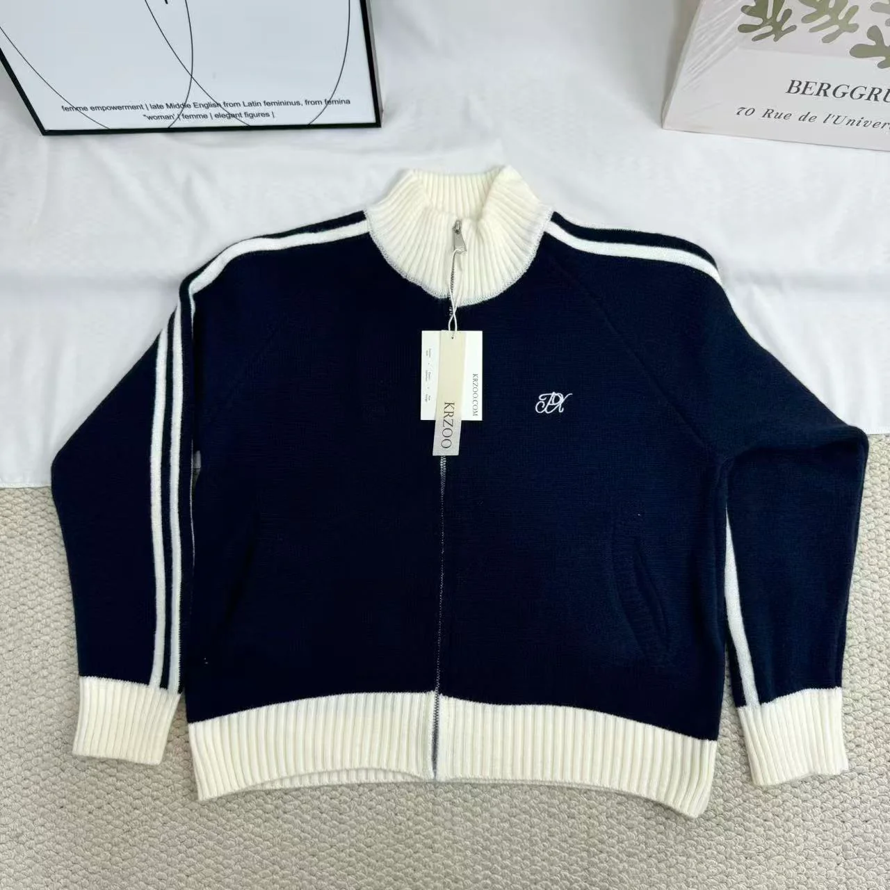 Color-block Long-sleeve Stand-collar Sweater