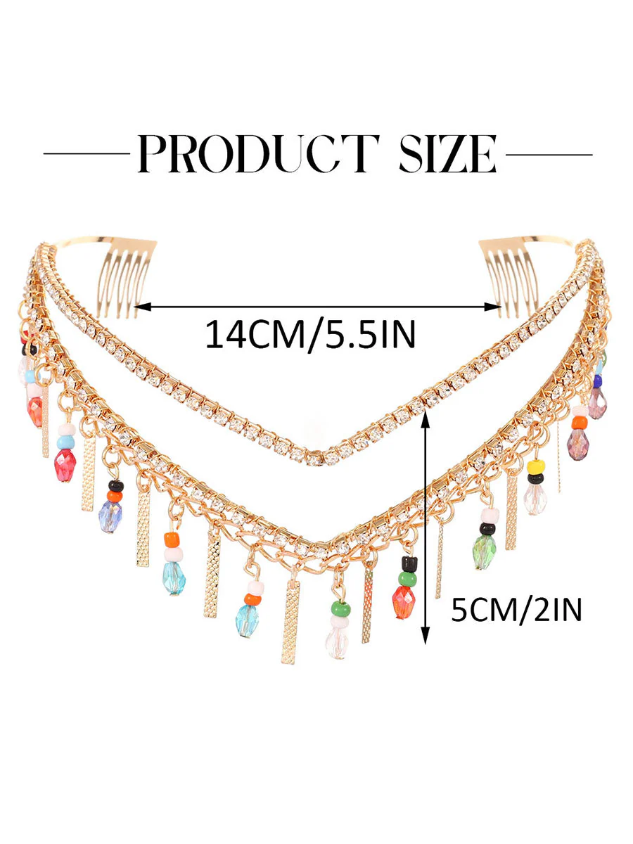 Rhinestone Crown with Colorful Beads & Swinging Tassels - Image 6