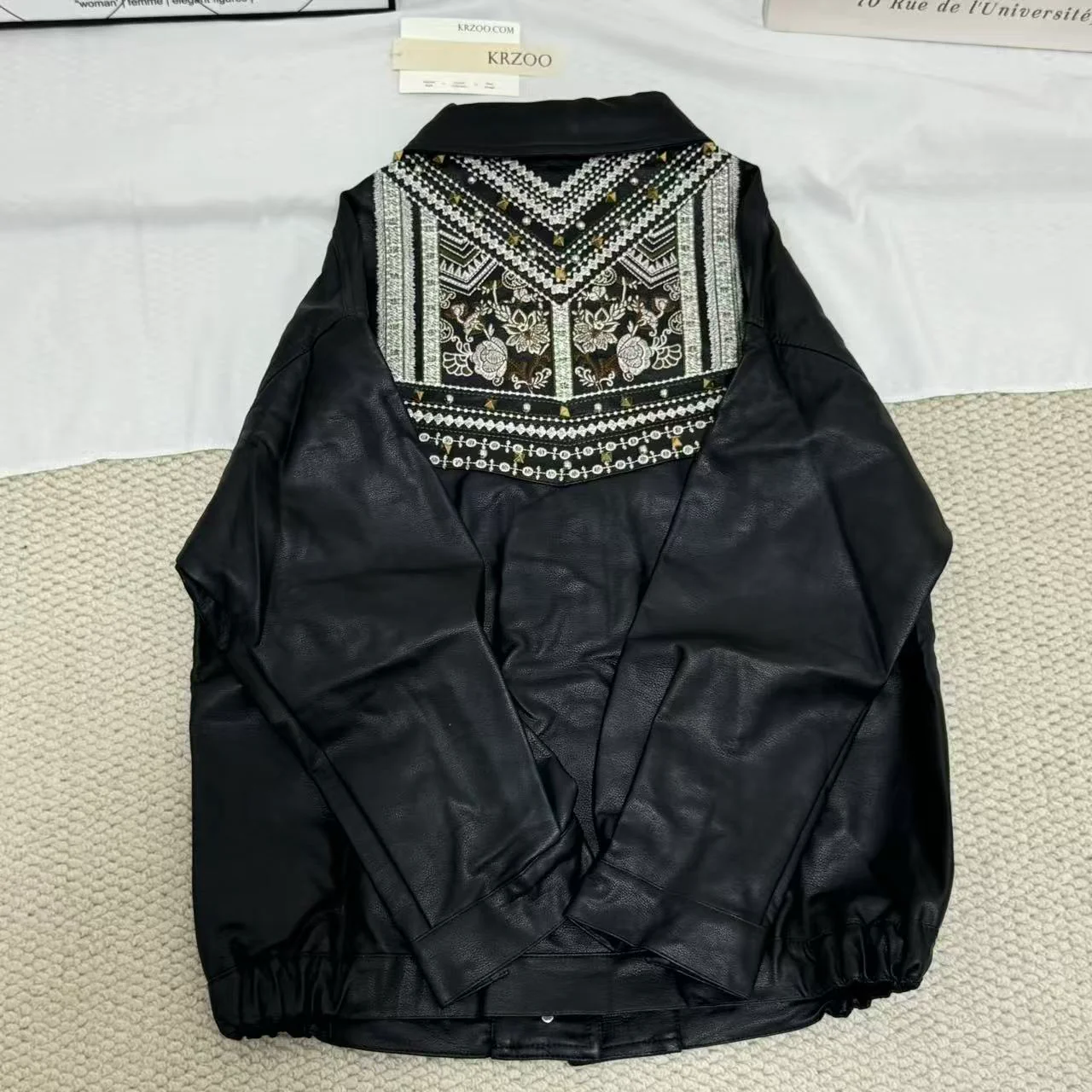Cool Loose-Fit Biker Jacket with Embroidery - Image 2