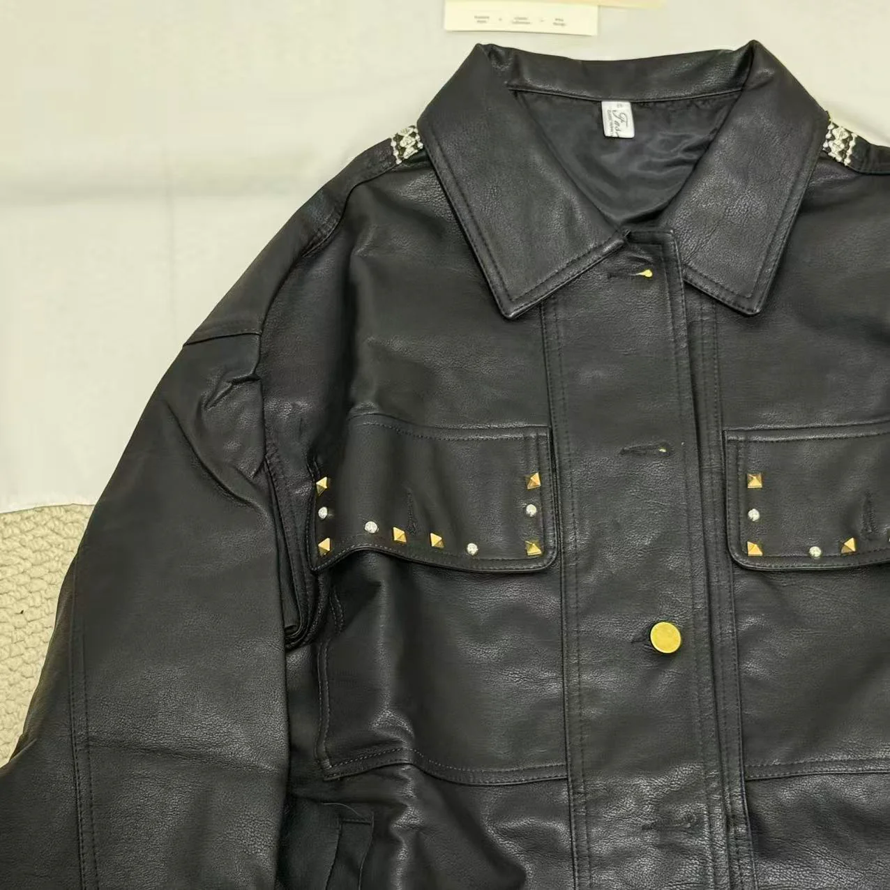 Cool Loose-Fit Biker Jacket with Embroidery - Image 3