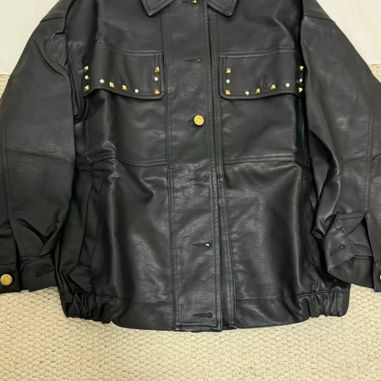 Cool Loose-Fit Biker Jacket with Embroidery - Image 5