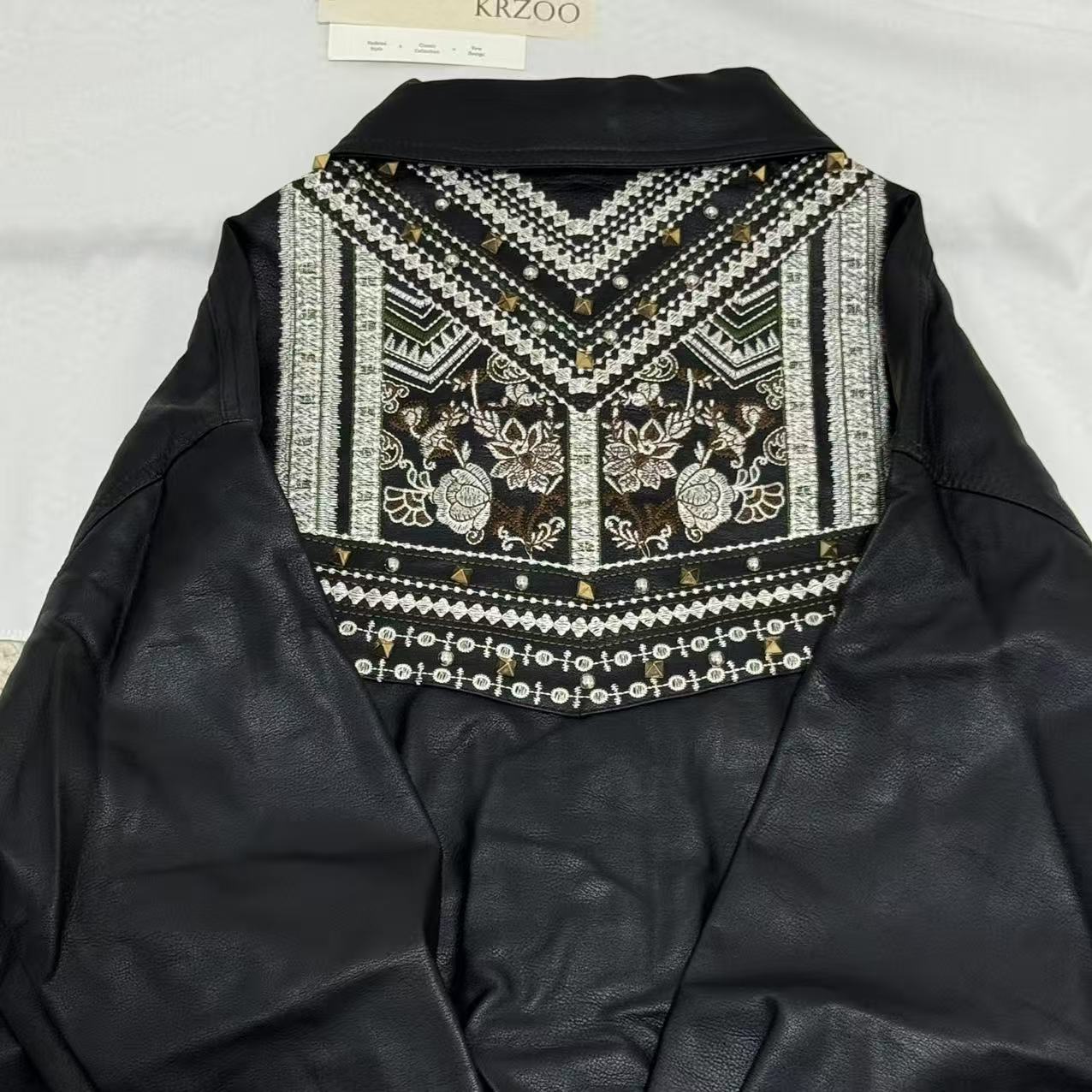 Cool Loose-Fit Biker Jacket with Embroidery - Image 6