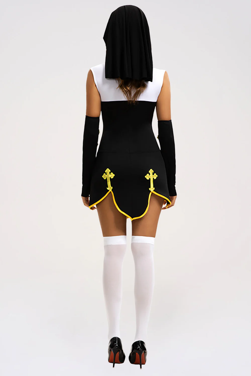 Cross Pattern High Neck Sleeveless Halloween Colorblock Mini Dresses-White - Image 3
