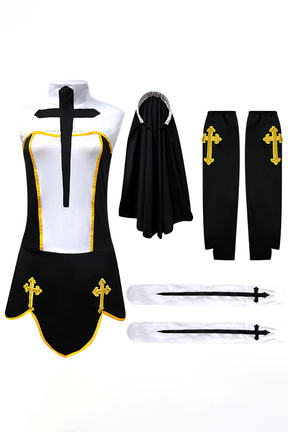 Cross Pattern High Neck Sleeveless Halloween Colorblock Mini Dresses-White - Image 7
