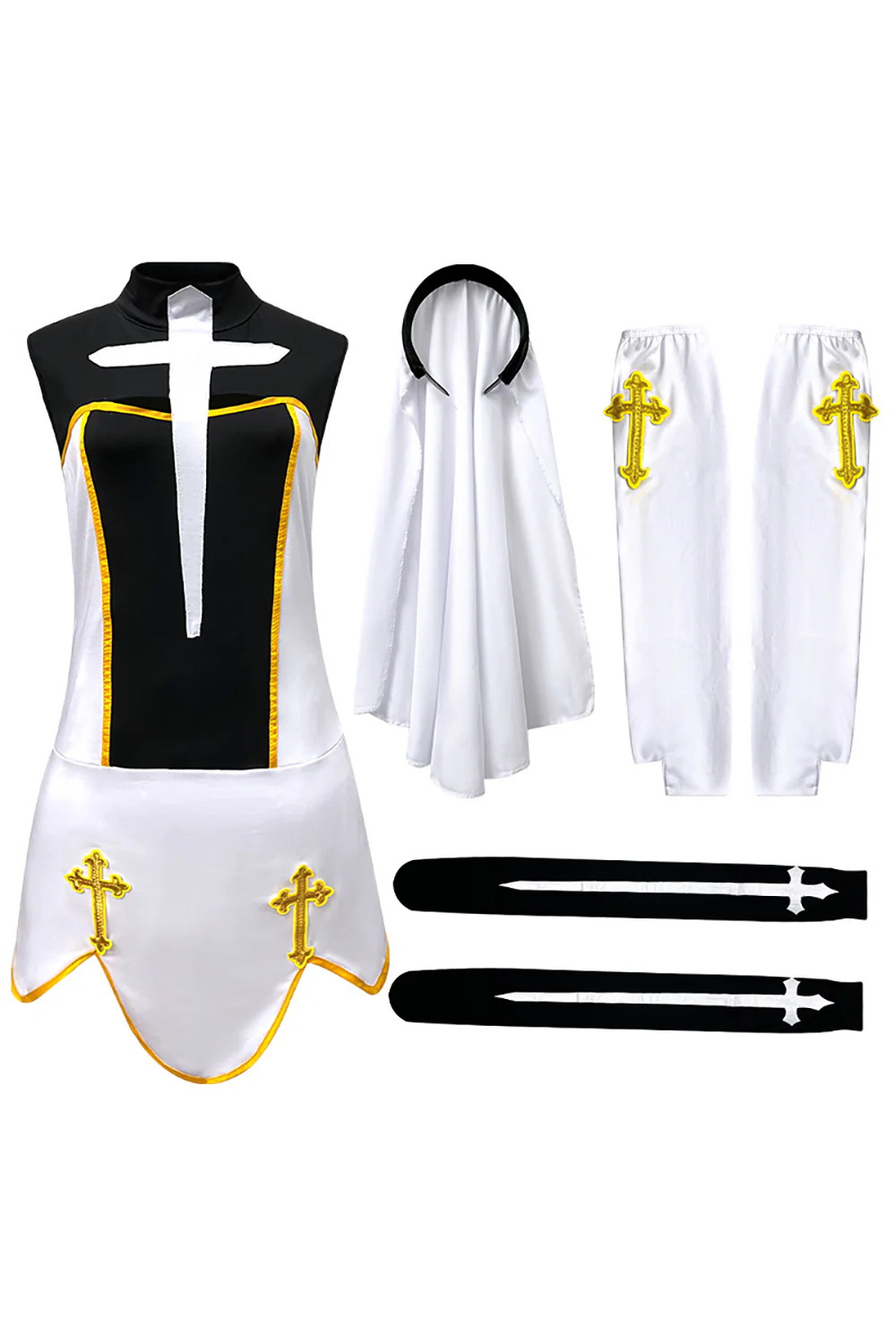 Cross Pattern High Neck Sleeveless Halloween Colorblock Mini Dresses-White - Image 8