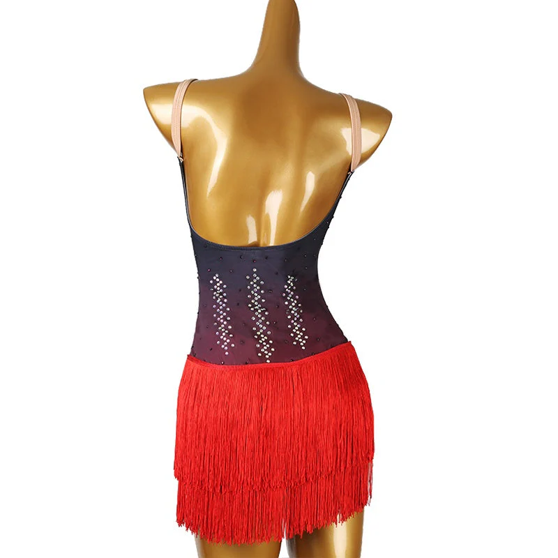 Customisable-Women's Black Tassel DanceWear Dance Dress Performance Wear - Image 3