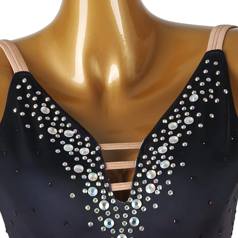 Customisable-Women's Black Tassel DanceWear Dance Dress Performance Wear - Image 4