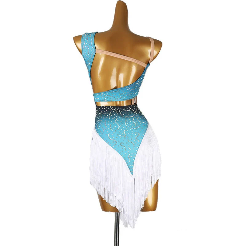 Customisable-Women's Performance Sleeveless Tassels Latin Salsa Dance Dress Competition Dress - Image 3