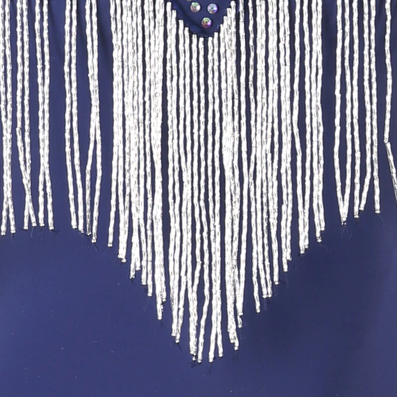 Customisable-Women's Dark Blue Long Sleeve Tassel DanceWear Dance Dress Performance Wear - Image 6