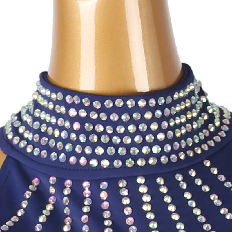 Customisable-Women's Dark Blue Long Sleeve Tassel DanceWear Dance Dress Performance Wear - Image 8