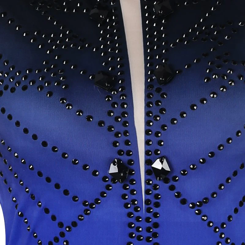 Customisable-Women's Rhinestone Royal Blue Rumba Latin Dance Dresses Performance Dresses - Image 4