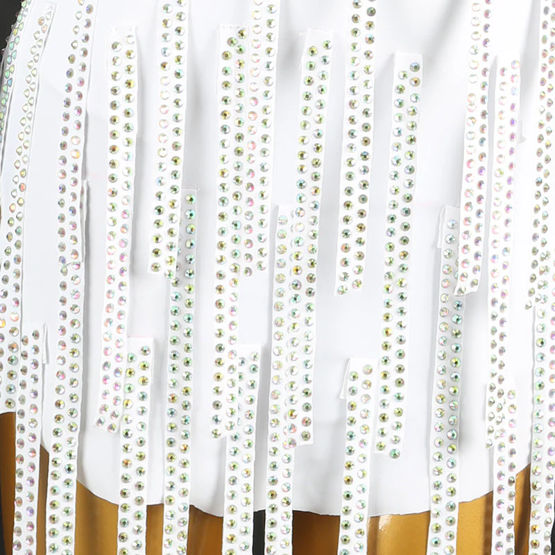 Customisable-Women's White V Neck Tassel DanceWear Dance Dress Performance Wear - Image 8