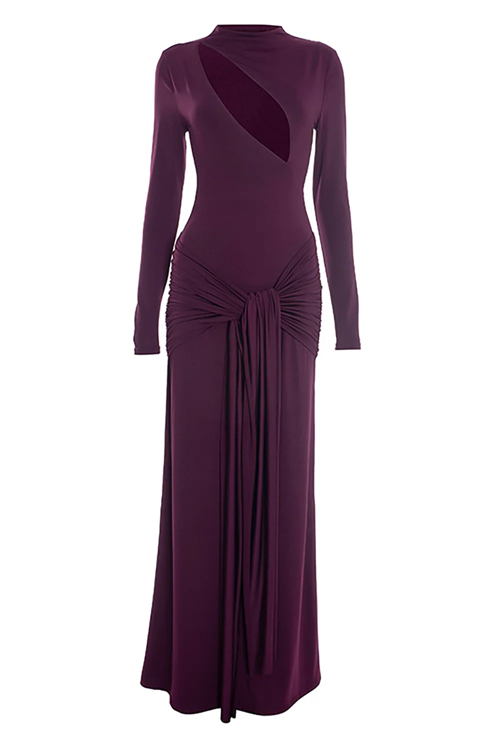 Cutout Round Neck Long Sleeve Ruched Long Streamer Slim Fit Maxi Dresses-Purple - Image 11