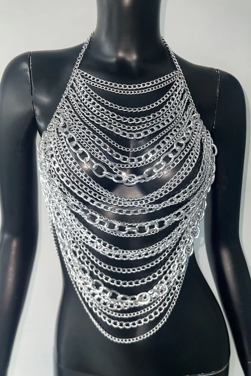 Dangle Chains Cutout Halter Neck Backless Party Crop Top Silver - Image 4