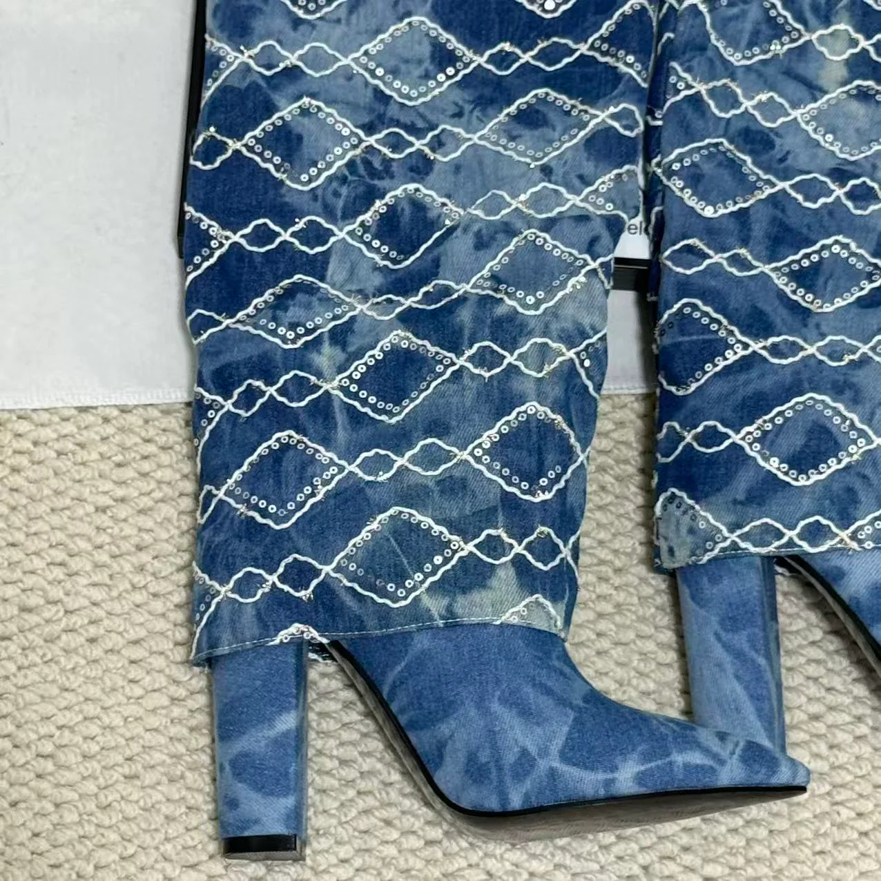 Dark Blue Chunky-Heel Cowboy Boots - Image 5