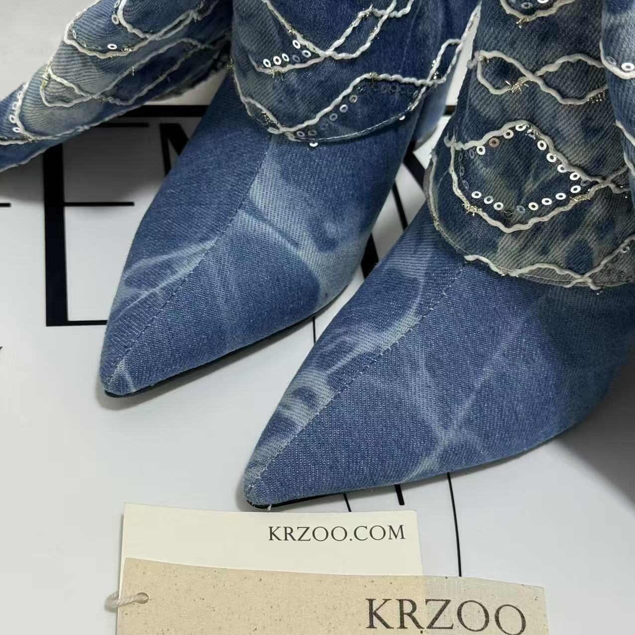 Dark Blue Chunky-Heel Cowboy Boots - Image 6