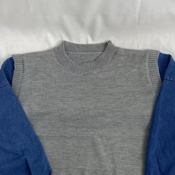 Denim Faux Two-Piece Sweater - Image 3
