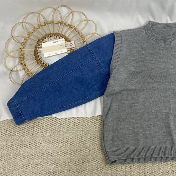 Denim Faux Two-Piece Sweater - Image 5