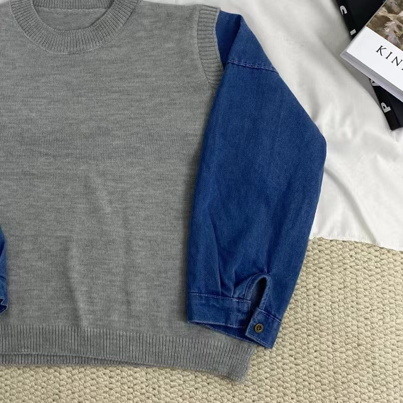 Denim Faux Two-Piece Sweater - Image 6