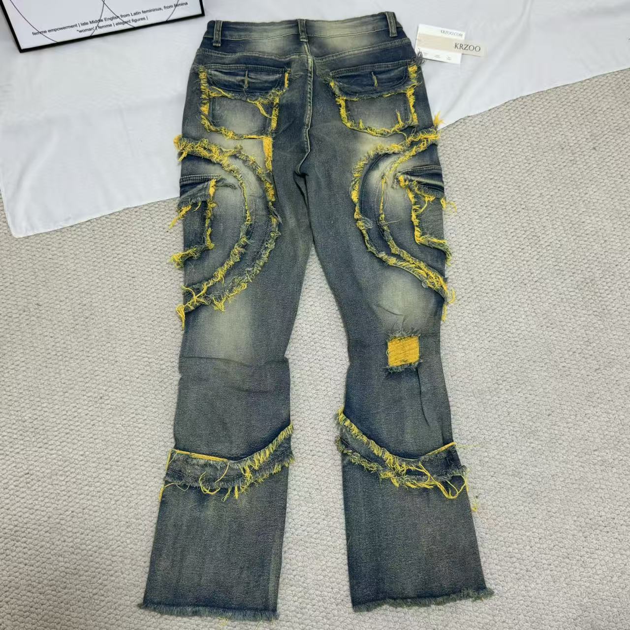 Distressed  Flared  Fringed Stretch Jeans - Image 2
