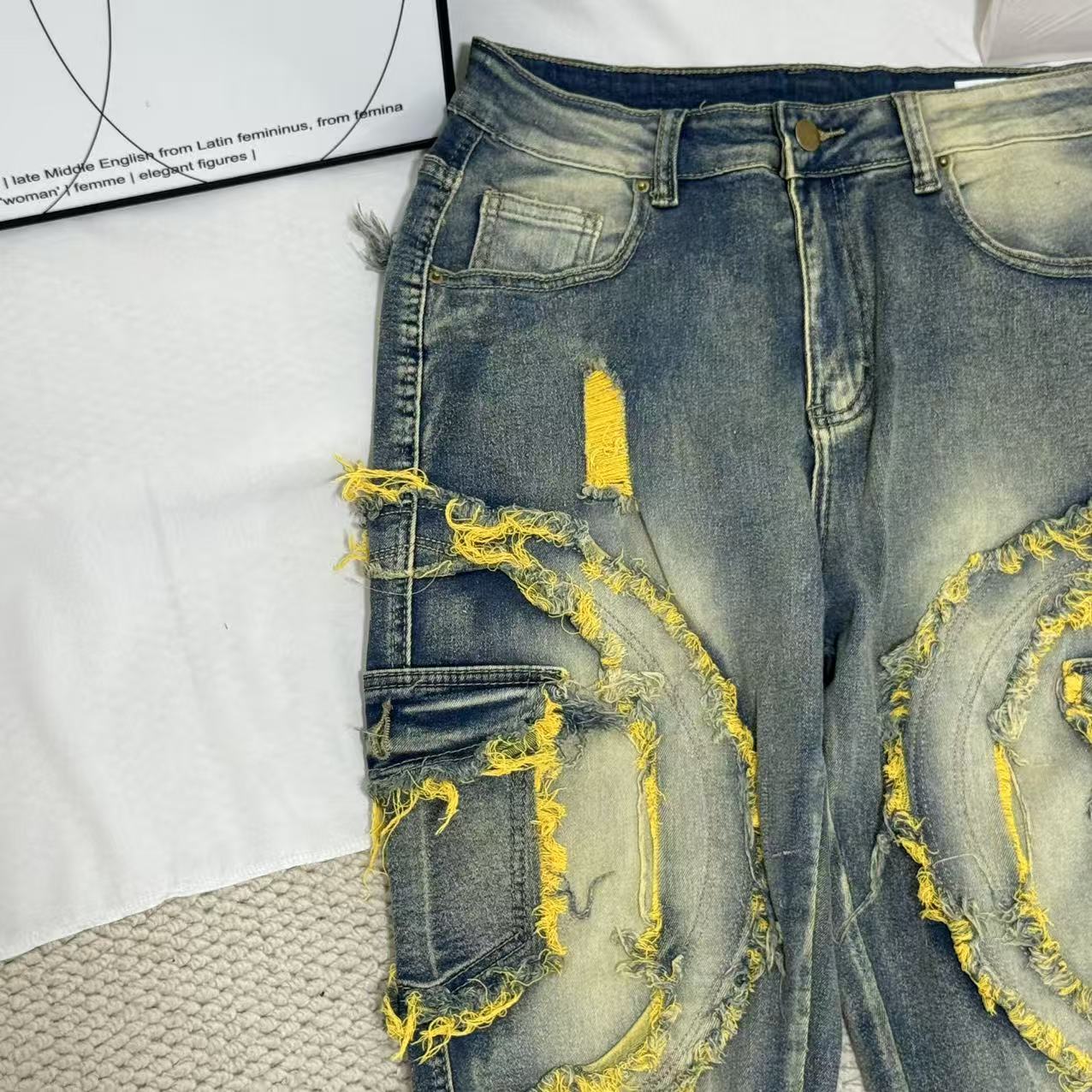 Distressed  Flared  Fringed Stretch Jeans - Image 4