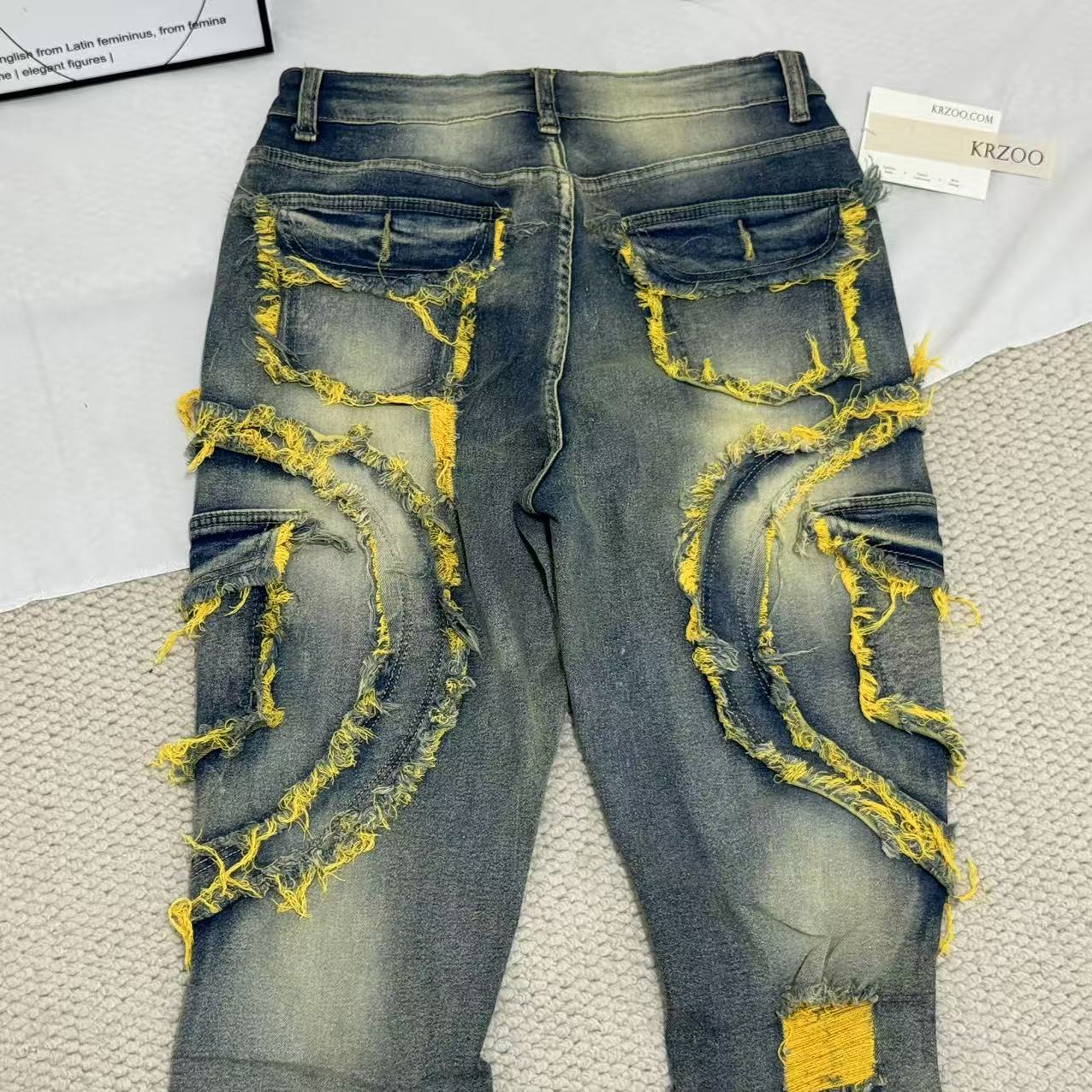 Distressed  Flared  Fringed Stretch Jeans - Image 5