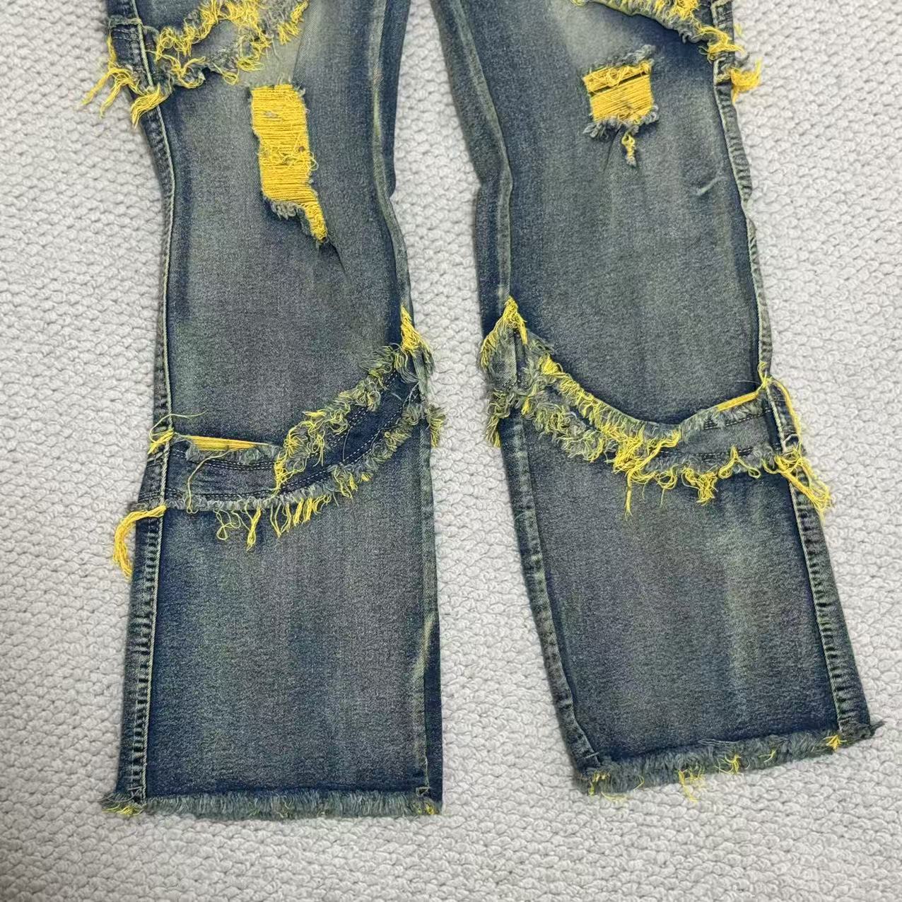 Distressed  Flared  Fringed Stretch Jeans - Image 6