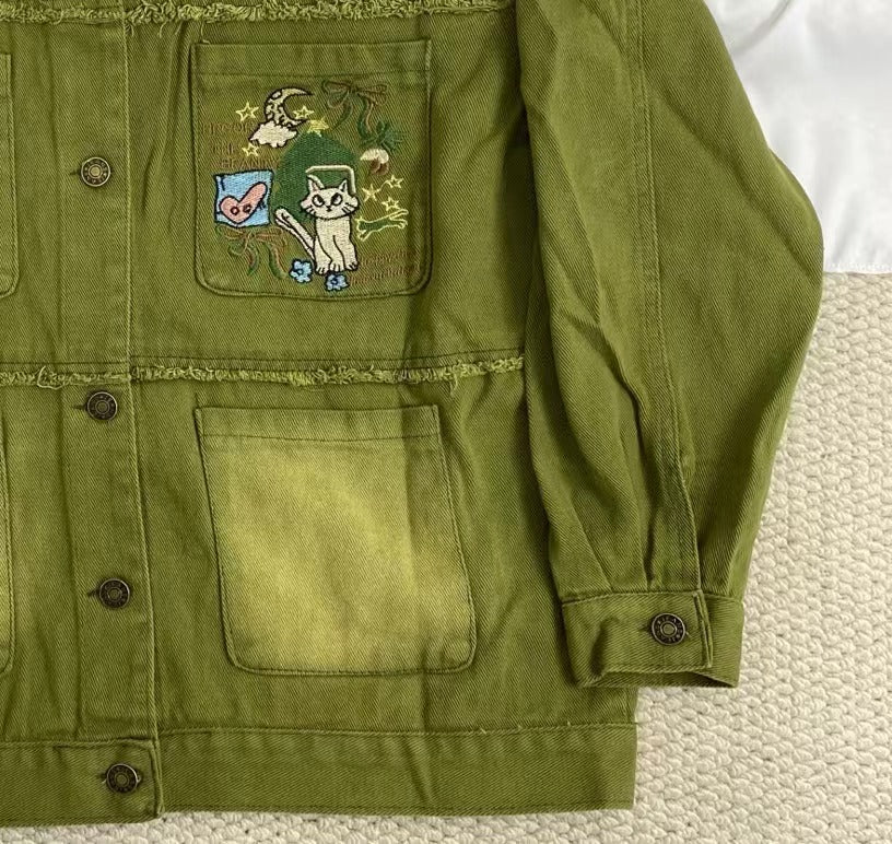 Embroidered Brushed Denim Jacket - Image 6