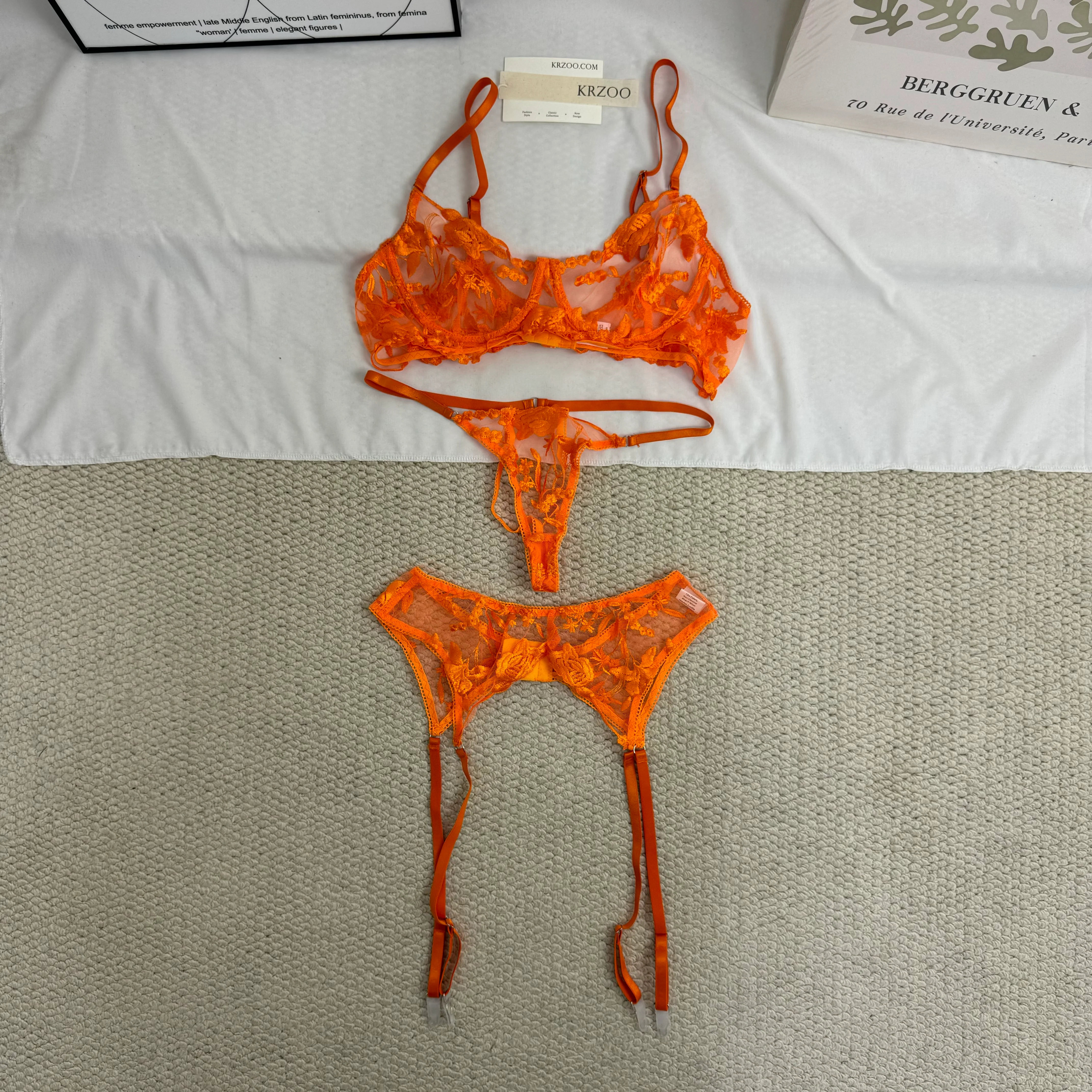 Embroidered Lace Sheer Three-Piece Set