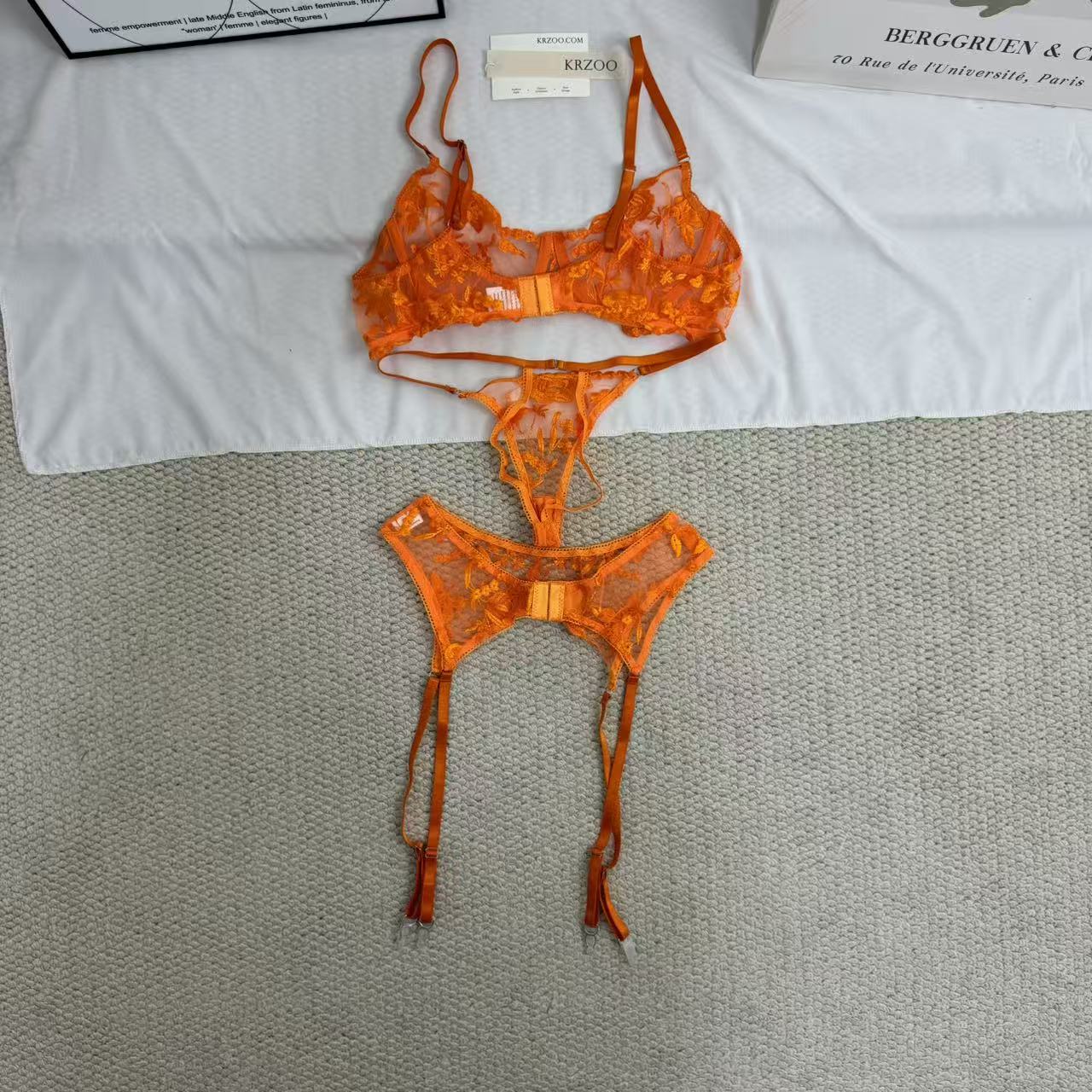 Embroidered Lace Sheer Three-Piece Set - Image 2